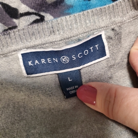 Karen Scott Floral Print Button Front Cardigan, Size Large, classic - Picture 5 of 10
